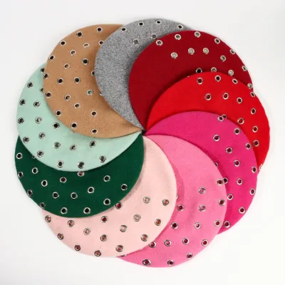 Designer Embroidered Berets Wool French Beret Hats Fashion Multi-Metal Ring French for Adults Outdoor & Daily Wear