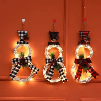 Hanging Rattern Snowman Design Window Curtain Christmas Ornaments in Bulk Light Home Decoration