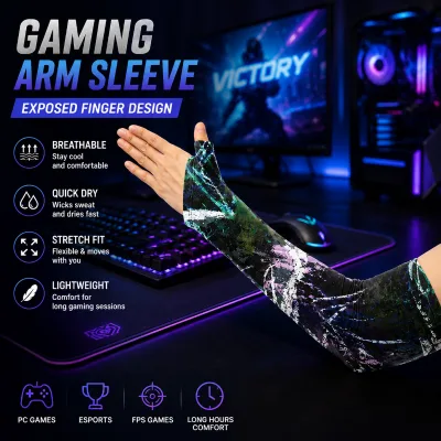 Gaming Arm Sleeves Exposed Finger Design Breathable Stretch Compression Sleeves for PC Gaming Esports
