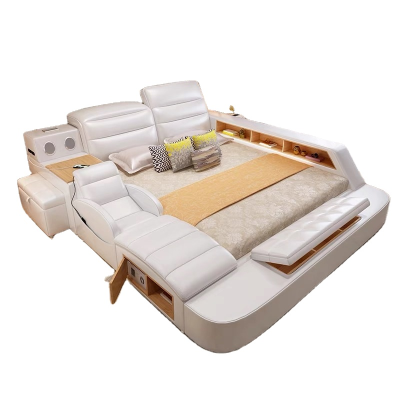Hot sale multifunctional bedroom furniture leather bed