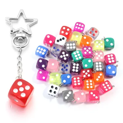 Factory DIY Jewelry Keychain Bag Earrings Accessories Cute 14mm Fashion Acrylic Dice Charm Pendant Loose Beads