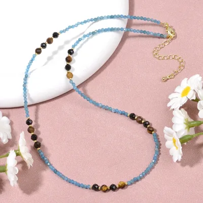 Multi Color Mixed Natural Stone Rose Quartz,Amethyst and Pink Tourmaline Faceted Beads Adjustable Necklace for Women Daily Wear
