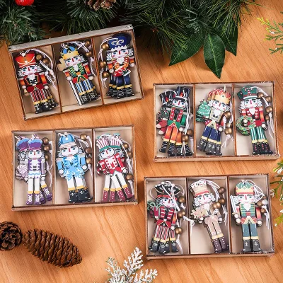 Creative Printed Walnut Soldier Santa Claus Christmas Decorations Colorful Wooden Ornaments for Festive Party Tree Accessories