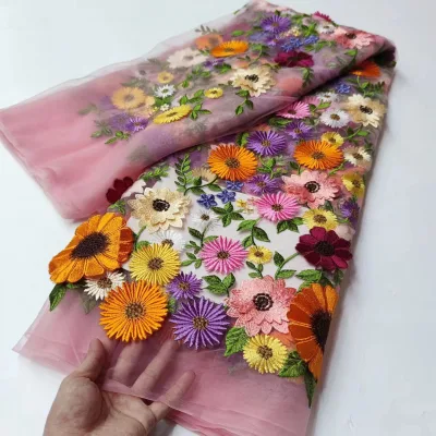 New Fashion and High Quality African Bridal Embroidered 3d Flower  Tulle Lace Fabric