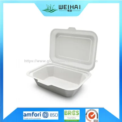 Food Preservation Tray Disposable Degradable Food Preservation Tray Bagasse Tableware Eco-Friendly Compostable Takeaway Box Lunch