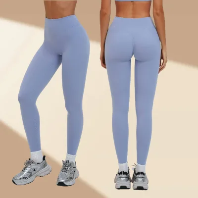 7025 For Explosions Solid High Waist Ankle-Length Yoga Sports Pants Tummy Control No Embarrassment Line Elastic Tight Hip