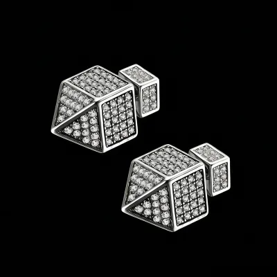 Paved Cubic Zirconia Cube Design Men's Stud Earring with Rhodium Plating by JASEN JEWELRY for Anniversary
