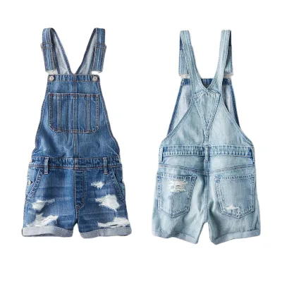 Custom Women Jumpsuit Shorts Ripped Distress Denim Shorts Rompers Dungarees Plus Size Women Pants Overalls