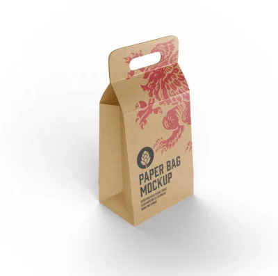 100% Biodegradable Heavy Duty Craft Custom Packaging Paper With Handles Plain Brown Kraft Grocery Paper Bag