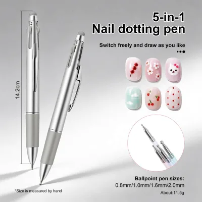 Creative Design Professional Nail Art Double-Headed Dot Painting Pen & Brush Set with Plastic Handle and Stainless Steel Shade