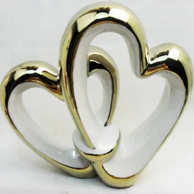 Hot Sale Sliver and Gold Decal Ceramic Heart Shape Royal Home Decor