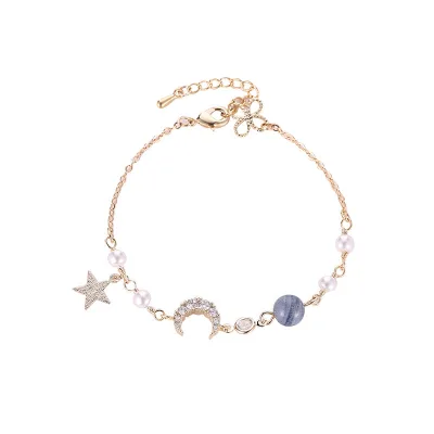 2022 Exquisite Luxury Fashion Crystal Moon Star Bracelet 18k Real Gold Rhinestone Pearl Moon Star Bracelets