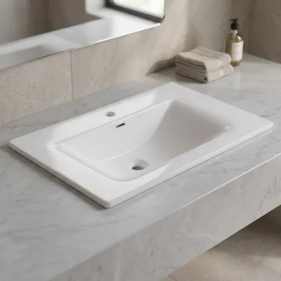 Slim Eco-Friendly Countertop Resin Basin Vanity Unit Matt White Modern Ceramic Thin Edge Cabinet Basin for Bathroom Hotel Use