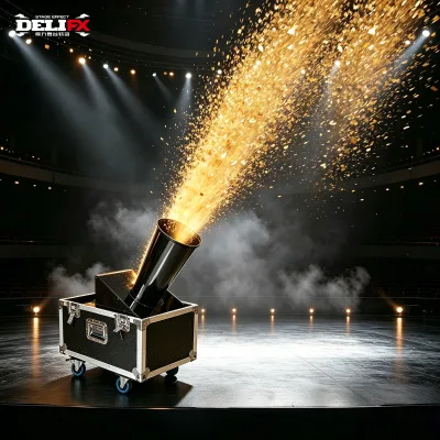 DELI Power Control DMX Rainbow Paper Cannon 12m Height 150sqm Coverage Stage Effect Confetti Machine with Flight Case for Events