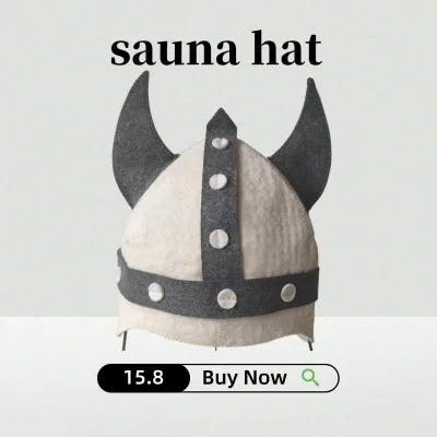 Nordic Style Wool Felt Viking Horn Sauna Hat, Thick Heat Resistant Ear Protection Retro Unique Hat Special for Steam Room