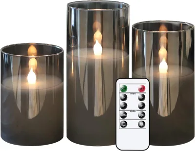 Remote-Controlled Battery-Powered LED Candle Glass Container Christmas Holiday Decorations Electronic Wick Handmade Paraffin Wax