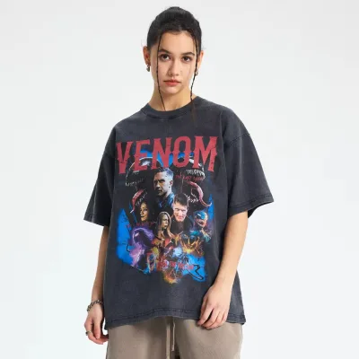 Custom High Street Acid Wash T-Shirt for Men High Quality 250 Gsm Drop Shoulder Plus Size Luxury Boxy Fit Tee Unisex