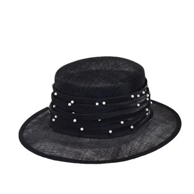 Women Ladies Pearls Sinamay Church Kentucky Derby Dress Cloche Fascinator Party Wedding Hat