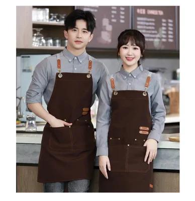 Wholesale Chef Uniform Bib Kitchen Apron Custom Aprons Men Women Pockets Cooking Baking Canvas Aprons