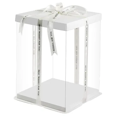 Wholesale Customizable 6" Square Clear Food Grade Recyclable PET Plastic Box with Gold Stamp Printing for Wedding Birthday Cakes
