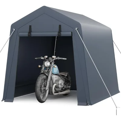 Portable Outdoor Storage Shed with Roll-Up Zipper Door & Vent, 240G Heavy-Duty Shelter Waterproof PE Tarp for Motorcycle
