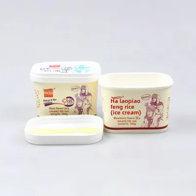 Disposable Small Square Cardboard Paper Cups Cold Drinks 130/160/180/360 ml Extra-thick Lids Spoons Custom Logo Available Custom