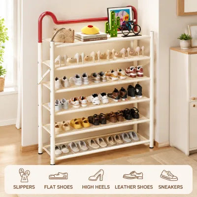 Multi Tier Heavy Duty Carbon Steel Foldable Shoe Rack, No Installation Space Saving Metal Shoe Organizer for Home