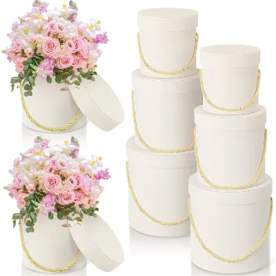 Wholesale Packaging Dried Flowers Bouquet Gift Packing Round Boxes With Handle For Flowers Packaging