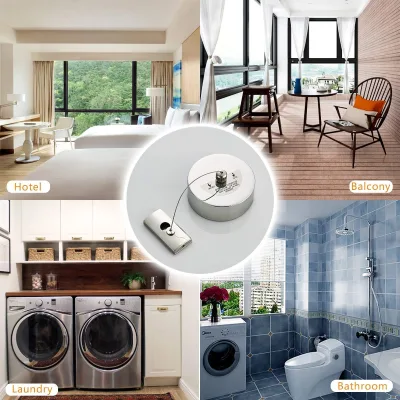 Retractable Clothesline Stainless Steel Heavy Duty 9Feet(MAX) for Hanging Drying in Bathroom Laundry Hotels, Chrome