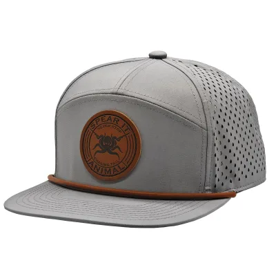 7 Panel Custom Laser Wholesale Rope Trim Leather Patch Perforated Quick Dry Flat Brim Snapback Hat