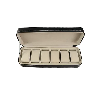Wholesale High Quality 6 Slots Storage Leather Watch Box Black Leather Watch Case With Pillow Organizer Pu Large Watch Box
