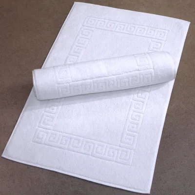 White Hotel Guest Room Bath Mat Classic Jacquard Woven Cotton Eco-friendly Quick-Dry Non-Slip Durable High Grade Toilet Rug