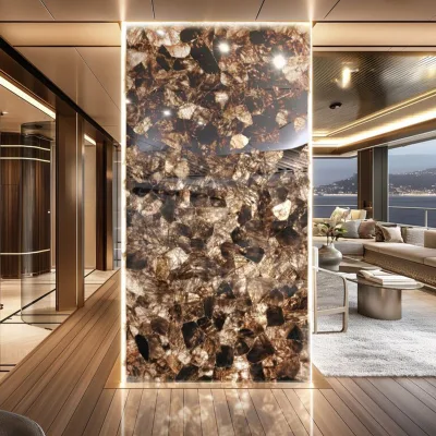 Translucent Solid Custom Natural Smoky Quartz Backlit Wall Cladding Slab for Villa Home Living Room