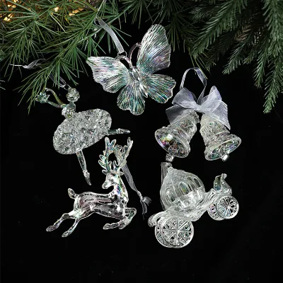 Colorful Transparent Acrylic Christmas Tree Decoration Art Deco Style Elk Girl Carriage Pendant Decorative Pendant