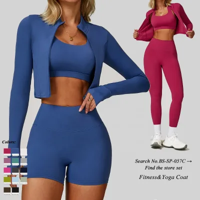 Women Autumn Yoga Jacket Zipper Slim Fit Long Sleeve Eco-Friendly Quick Dry Lightweight Breathable Running Fitness Stretch