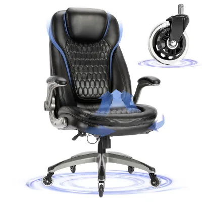 Executive Office Chair Ergonomic Durable Rubber Castors Comfortable Breathable Leather Headrest Support Boss Swivel Chair