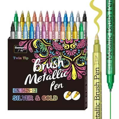 New Design 2024 Dual Tips 12 Colors Creative Metallic Paint Pen Painting Graffiti Pen Hand Account Marker Pens