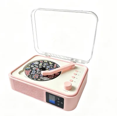 Compact CD Player With Sticker Decorated Panel Blue LED Light Display for Student Learning Language Practice Portable Size