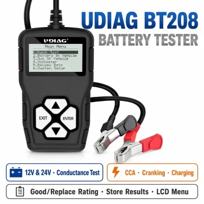 UDIAG BT208 Automotive Battery Tester 12V 24V Digital Conductance Analyzer CCA Cranking Charging Test for Car Truck Motorcycle