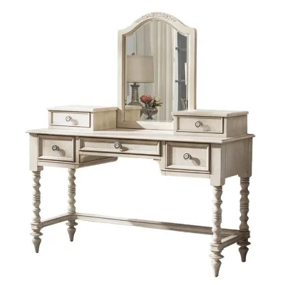 Custom High-end French Solid Wood Oak Antique White Dresser Table Mirror Bedroom Furniture