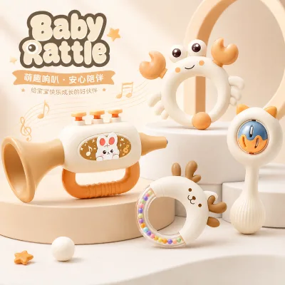 Wholesale 4PCS Baby Rattle Toy Set Musical Trumpet Teether Hand Grip Early Learning Sensory Toys for Infants