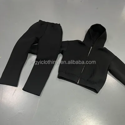 Wholesale Custom Unisex Zip up Neoprene Blank Plain Sweatsuit Baggy Oversized Hoodie and Sweatpants Set Tracksuit Men