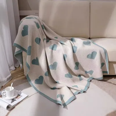 100% Organic Cotton Baby Swaddle Heart Blanket Knitted Jacquard Design Flame Retardant Eco-Friendly All-Season Customizable