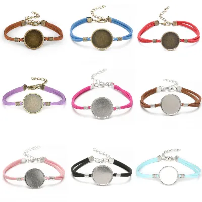 Vintage Korean Velvet-Backed Bracelet 20mm Timeless Gemstone Setting Unisex Couple Jewelry Yiwu Wholesale