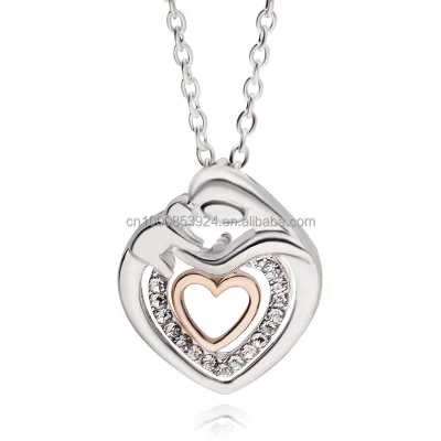 Mom and Baby Necklace Mother's Day Gift Mother Mum Son Daughter Child Crystal Rhinestone Heart Shaped Pendant Necklace for Women