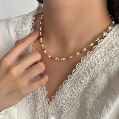 Vintage 925 Sterling Silver Retro Pearl Beaded Fine Jewelry Ball Shaped Crystal Necklace for Women