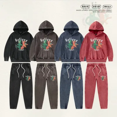 American Style Cotton Two-Piece Kids' Trousers Set with 3D Stereo Print Top and Pants Unisex Boy Girl Outfit for Spring Autumn