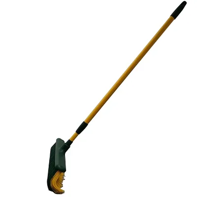 Two Colors Bent Plastic Wire Leaf Cleaning Brush Push Broom Floor Cleaning Long Handle Extension Rod Heavy Duty Broom Brush