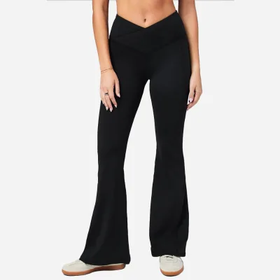High Waist V Shape Stretch Wide Leg Flare Yoga Pants Leggings With Pockets for Women