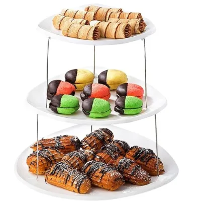 Hot Sale Collapsible Party Tray 3 Tier Plastic Appetizer Trays Twist Down and Fold Inside Serving Sandwiches Cake Tray